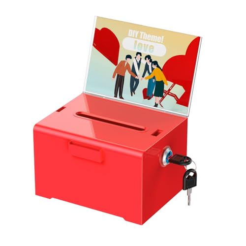 Uniclife Acryl Spendenbox mit Schloss und rotem Schildhalter mit Kunststoffschlitz Vorschlagsbox Tipp Box Bargeld Aufbewahrungsbox für 15.7 x 12.7 x 10.2 cm