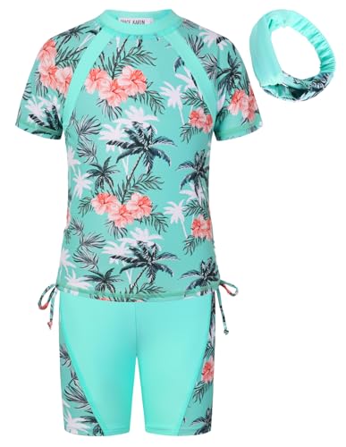 Image of GRACE KARIN Girls Rash Guard Swimsuit Short Sleeve Two Piece Bathing Suit 6-12Y