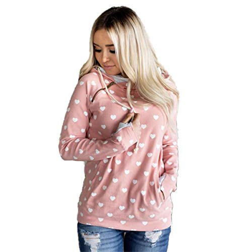 JIER Damen Pullover Kapuzenpulli Mode Langarm Oberteile Sweatshirt Pulli mit Kapuzen Print Jumper Hoodie Blouse Top Kapuzenpullover Oberteile (Rosa,Medium) Cover