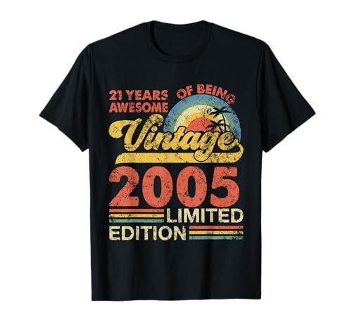 Vintage 2005 21 Years Old Gifts 21st Birthday for Men Women T-Shirt