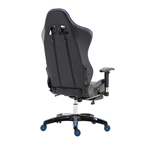 LZQ Racing Sportsitz Gamingstuhl Bürostuhl mit Fußstützen, PU Kunstleder Bürodrehstuhl, Chefsessel Schreibtischstuhl Drehstuhl mit Armlehnen, Wippfunktion und Höhenverstellbar (Grau-Schwarz) - 4