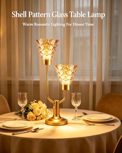 Image of Lightdot Mid Century Modern Table Lamp Gift Vintage Gold Lamp Dimmable | Nightstand Lamp Desk Lamp with Amber Glass Bulbs Included Warmwhite Ambient Bedside Lamps for Bedroom Living Room Home Decor
