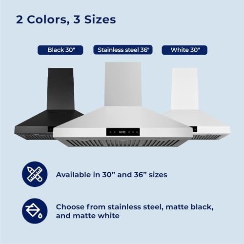 Image of Hauslane Wall Mount Range Hood 36 inch Convertible 450-860 CFM 6 Speed