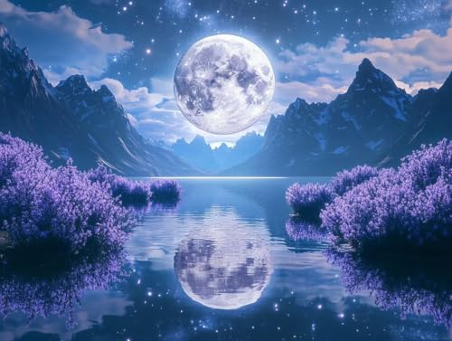 Pintar por números adultos original regalo para mujer: lienzo lago luna con acrílicos