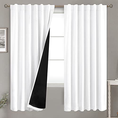BGment 100% Blackout Curtains with Black Liner, 52 x 72 Inch, Pure White