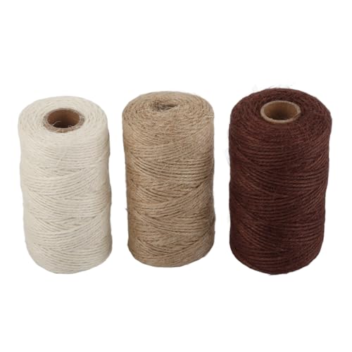 3Pcs Jute Rope, Multi-Purpose Rope, 100m Length, Jute Fiber, 3 Colors, Wide Applications, for Present Craft, Ideal for Wrapping Glasses, Bottles, and Jars