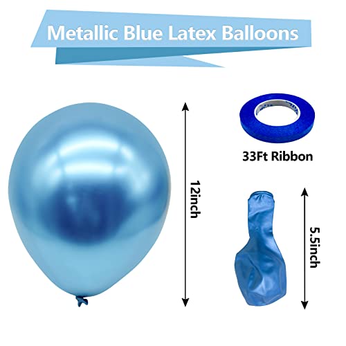 Bezente Blue Metallic Chrome Latex Balloons, 100 Pack 12 inch Round Helium Blue Balloons for Birthday Baby Shower Wedding Graduation Party Decorations - 9