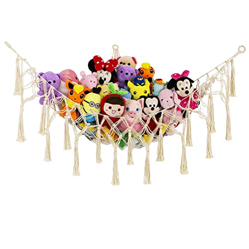 Stuffed Animal Net Or Hammock Macrame Toy Hammock Plush Toy Storage Hammock Corner Hanging Mesh Boho Nursery Organizer For Kidroom Playroom-Cream #TOP10