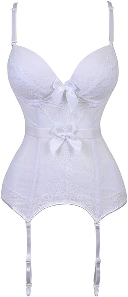 Women's Bustier Corset Lingerie Sexy Girdle Waist Cincher with Garter Belt Black
