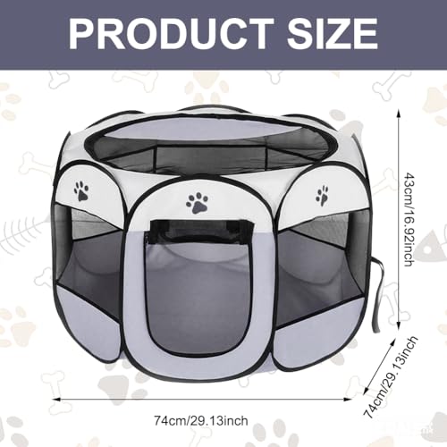 Tierlaufstall Faltbar 74x74x43cm, Welpenlaufstall aus Oxfordgewebe & Atmungsaktivem Netzstoff, für Sowohl Drinnen als Auch Draußen, Katzen, Hunde, Kaninchen und Kleintiere (Graue Hundeklauen)