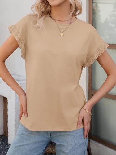 Image of Tankaneo Womens Summer Crewneck T-Shirts Lace Cap Sleeve Tops Dressy Casual Loose Fit Work Basic Tees Outfits 2026