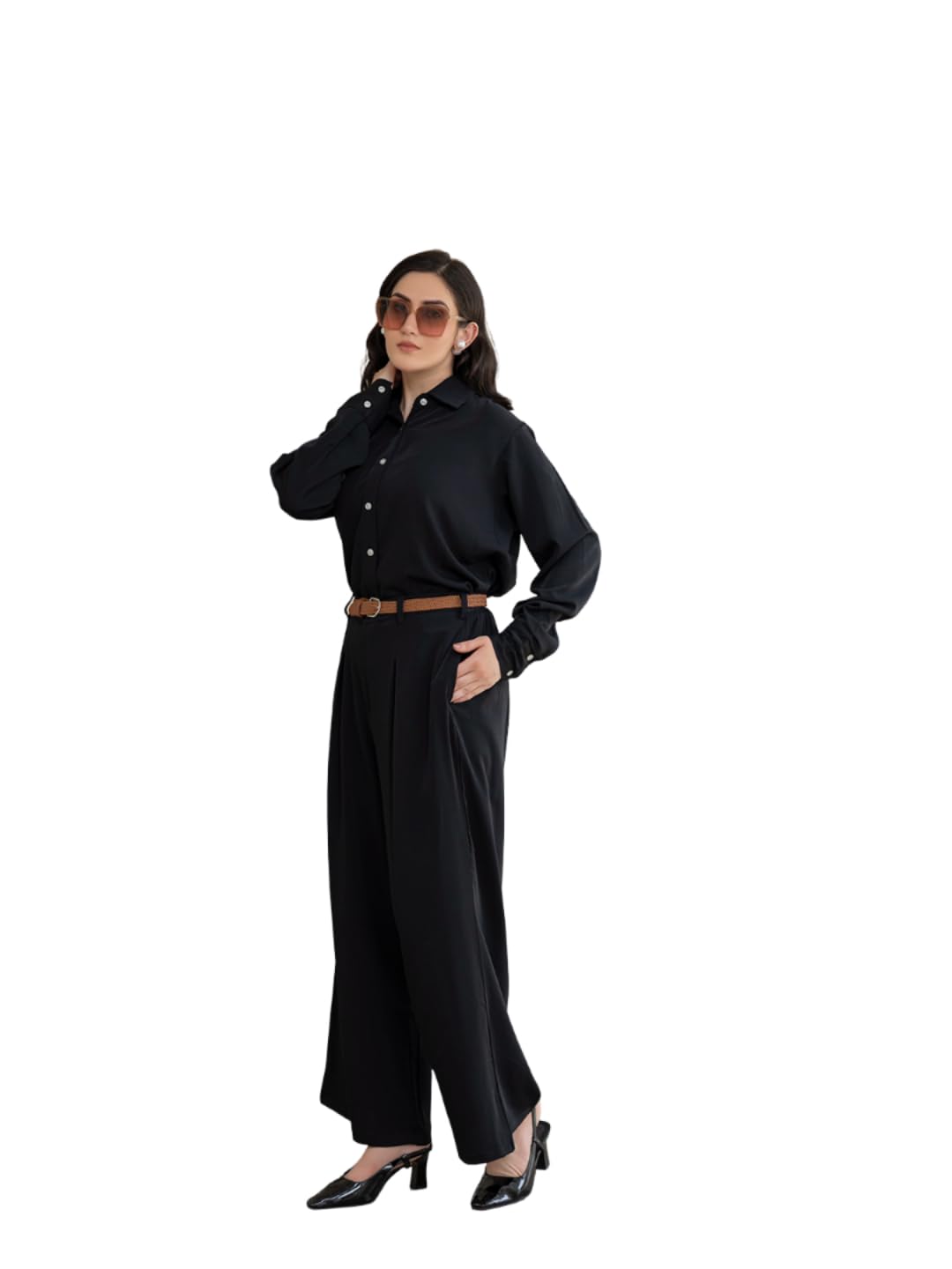 Women’s Polyester Shirt And Trouser Navy Blue Color Co-Ord Set