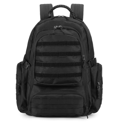 HUNTVP Mochila Militar 50L Mochila Tactica Gran Capacidad Impermeable Molle para Hombre Viaje Senderismo Camping Montañismo Emergencia, Negro