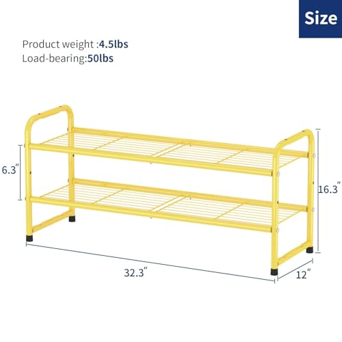 Image of 2 Pack Shoe Rack, 2-Tier Metal Stackable Shoe Shelf Storage Organizer, Heavy Duty Wire Shoe Stand for Entryway, Closet, Hallway, Holds 50 LBS, Gold