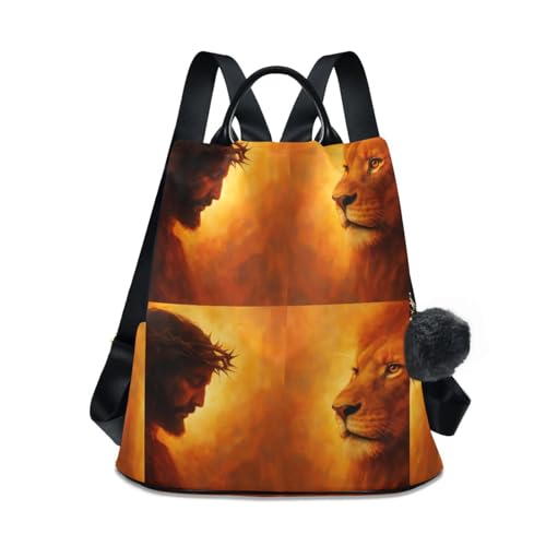 Sac à dos pour femme Lion Human Face Fire avec compartiment zippé et poches