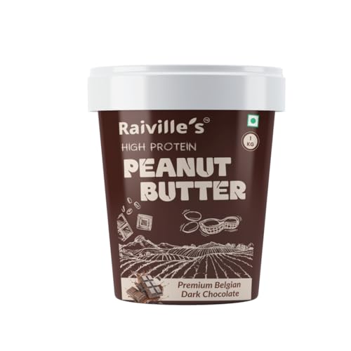 Image of Raiville's High Protein Peanut Butter Premium Belgian Dark Chocolate, 1 Kg | Crunchy Chocolate Peanut Butter Made with Roasted Peanuts | Protein Peanut Butter Spread for Bread, Toast, Smoothies & Healthy Snacks