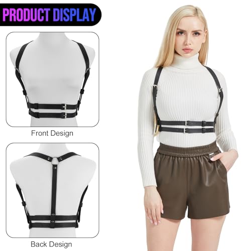 Drglynh Punk Leder Körperkette Damen Leder Gürtel Körper Brust Kette Schwarz körperkette taillengürtel Verstellbare für Frauen Mädchen Cosplay Sexy Damen