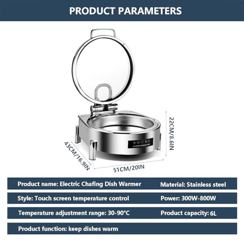QUSYZD Elektrischer Chafing-Food-Buffetwärmer mit 4 Lebensmittelclips, Edelstahl-Dampftisch-Selbstbedienungsherd für Familienessen, Restaurant, Bankett, Kantine, rund, – Bild 8