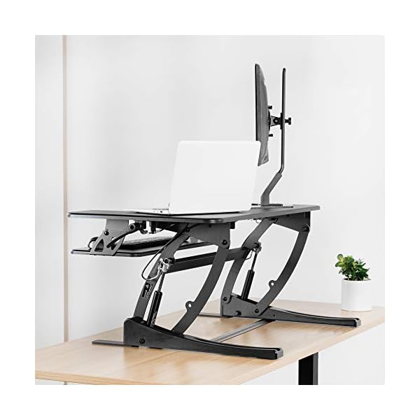 VIVO Black Height Adjustable 36 inch Stand up Desk Converter Quick Sit to Stand Tabletop Dual Monitor Riser, DESK-V000V - Image 10