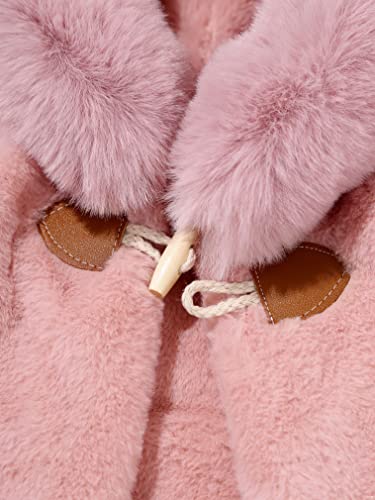 JEATHA Toddler Baby Girls Fleece Carseat Poncho Warm Winter Coat Kids Furry Hooded Cape Cloak Jacket Outerwear Pink 3-4 Years