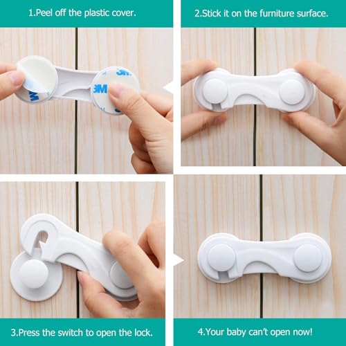 Image of MAPPERZ Cabinet Door Locks for Baby Safety Proofing, Door Locks with Adhesive, for Drawer Cupboards Fridge Oven Closet & Pantry, Childproof Door Latch for Protecting Kids Toddler and Infant, Pack Of 5