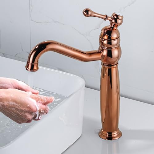 Robinet salle de bain rose rétro pivotant à 360° au design surélevé