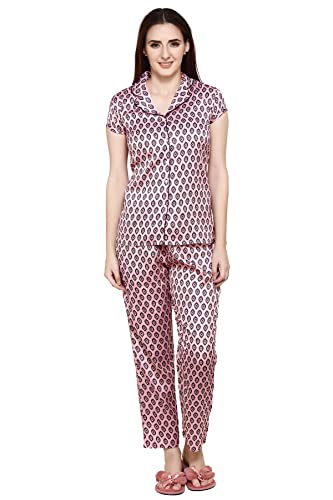Image of Evolove Women's Polyester Half Sleeves Collared Night Suit Set /Top Pyjama Set Super Soft Comfortable (Nightsuit-Collar-HS-2)