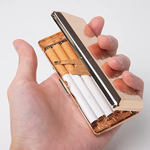 Image of Metal Cigarette Case - Women's and Men's, Portable Double Sided Spring Clip, Holds 10 Cigarettes 100mm, Suitable for Self-Sealed Cigarettes (Vines Gold)