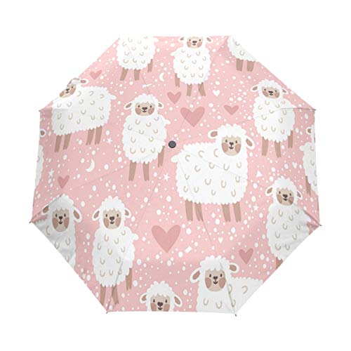 Parapluie pliant de poche cœur rose et mouton mignon pour enfants