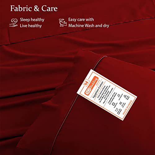 Sgi 100% Egyptian Cotton 600 Tc Sheet Set Soft & Smooth Sateen Weave 4 Pc Sheet Set - 1 Fitted Sheet, 1 Flat Sheet & 2 Pillowcase 15" Inch Deep Pocket (Short King, Burgundy Solid) #TOP6