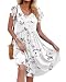 AUSELILY Damen Sommerkleid Rüschen Kurzarm Elegante V-Ausschnitt Kleider Swing Knielanges A-Linie Freizeit Strandkleid Gestuftes Kleider mit Tasche Weiße Blumen L