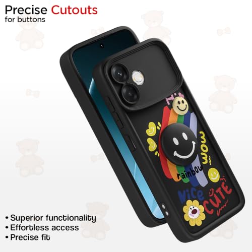 Image of Pikkme Back Cover for Oppo F33 Pro 5G | Soft Silicone| Cute Rainbow Smile & 3D Cartoon Flower Design | Shockproof Raised Camera Protection Bumper Case (Black)