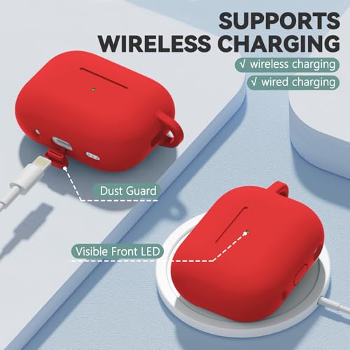 Image of Ljusmicker for AirPods Pro 3 Case 2025 with Cleaner Kit,Soft Silicone Protective Cover for Apple AirPods Pro 3rd Generation Cases for Women Men,for AirPod Pro 3 Cover with Keychain-Magnetic Red