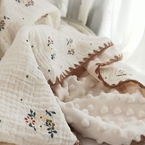 Image of Baby Muslin Cotton Thick Blanket Dotted Backing Double Layer Soft Newborn Receiving Blanket 40x40Inch Flower Pattern