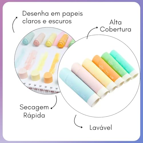 Tinta Guache Bastão 6 Cores Pasteis S/Sujeira Lavável
