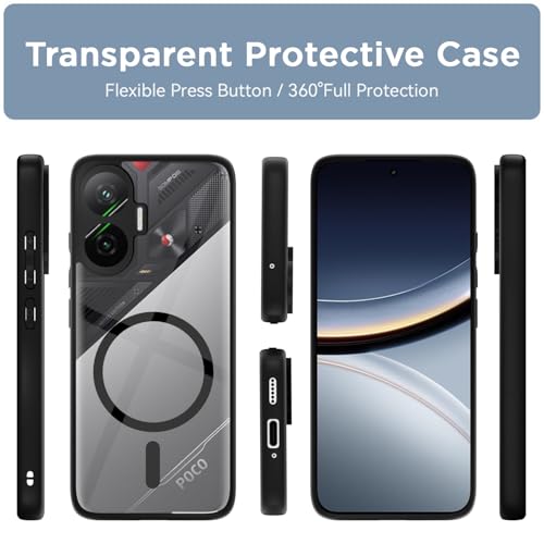Image of Amazon Basics TPU Back Cover for Poco F7 5G Compatible with Mag-Safe | Shockproof Design | Hard Transparent Back Case (Black Mag-Safe)