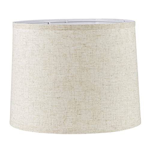2-Pack Natural Linen Lamp Shades, 11.6 X 12.6 X 9.8 Inch Fabric Drum Lampshades Hand Crafted Medium Lampshade Covers Required Assembly For Table Lamp, Bedside Lamp, Floor Lamp, Spider Fitter, Flaxen #TOP3