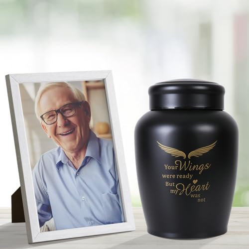 Image of Large Cremation Urns for Ashes Adult Male Female | Black Angel Decorative Burial Urns for Women and Men, Funeral Memorial Urn (Holds Up to 180 LBS)