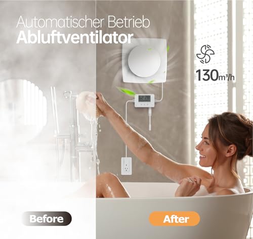 BUMSOU Badlüfter mit Feuchtigkeitssensor Temperatursensor Timer - WC Lüfter 100mm mit Fernbedienung, Echtzeit Feuchtigkeit und Temperatur, Stark Lüftung und Leise Abluftventilator 100mm for Bad P119