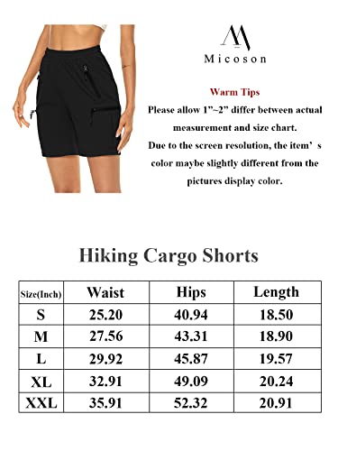 Micoson Womens Hiking Cargo Shorts Dry Fit Lightweight Summer Shorts Travel Athletic Golf With Zipper Pockets Black Medium #TOP6