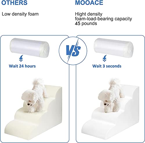 4 Steps Dog Ramp/Stairs For Beds And Couches,Mooace Pet Stairs With High Density Expand Immediately Foam, Washable Cover And Pet Hair Remover Roller - Reduce Stress On Pet Joints/Easy To Walk #TOP4