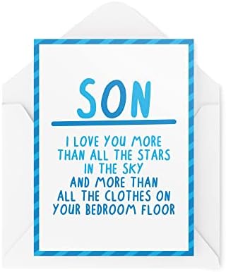 Tongue in Peach Funny Son Cards | Love You More Than All The Clothes On Your Floor Card | For Him Birthday Graduation Proud Parents Joke Silly | CBH647, White, 21 x 15 x 0.2 cm