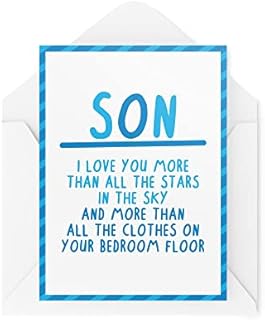 Tongue in Peach Funny Son Cards | Love You More Than All The Clothes On Your Floor Card | For Him Birthday Graduation Proud Parents Joke Silly | CBH647, White, 21 x 15 x 0.2 cm