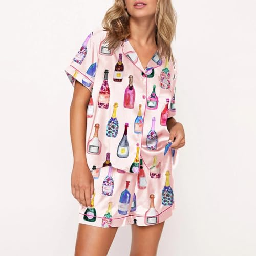 cochineal Women Cute Bow Pajama Shorts Set Y2k Silk 2 Piece Short Sleeve Preppy Shirt Pjs Lounge Set Y2k Martini Sleepwear2