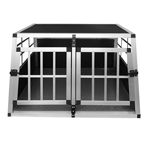 Auto Hundetransportbox kleine Doppelbox Hundebox Transportbox Gitterbox Fahrzeugbox Kofferraumbox Katzen Hunde Aluminium Trapez