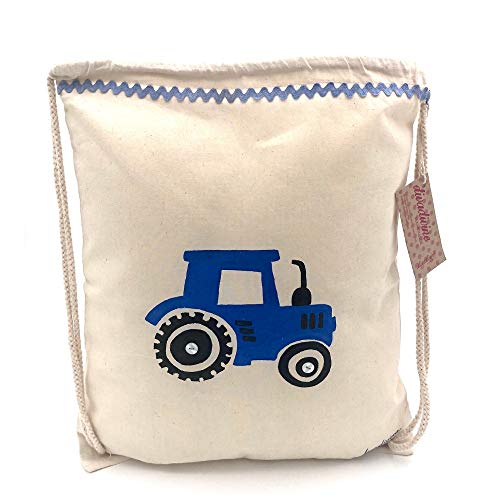 Mochila Escolar Infantil   �Mi Tractor Azul    Pintada a Mano