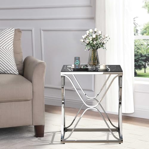 Homyshopy Glass End Table For Living Room, Silver Side Table With Tempered Glass Top And Chrome Frame thumb #5