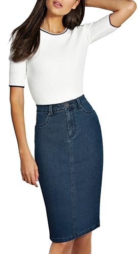 Lexi Womens Stretch Pencil Skirts with Functional Pockets, A Line & Destructed Mini Denim Skirts SK22884X Medium Blue 24