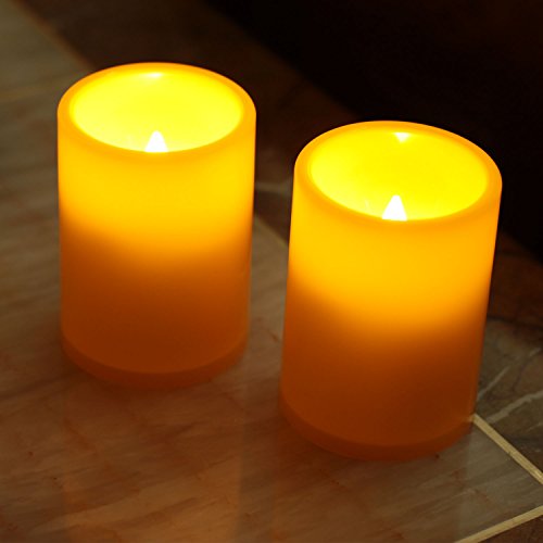Image of Flameless Flickering Plastic Led Candle, 2-Pack Battery Operated Pumpkin Color Remote Candle ,Fall, Autumn, Halloween Outdoor Decorations, 3x4 inch
