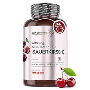 Cerise de Montmorency 6000 mg/Jour (Extrait Puissant 50:1) – 180 Gélules (3 Mois) Vegan, Absorption Rapide, Source de Mélatonine, Vitamine C, A, E, B6, Potassium, Magnésium, Antioxydant, Bien Être